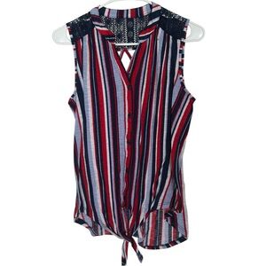No Boundaries Striped Sleeveless Button-Up Top - Size Large